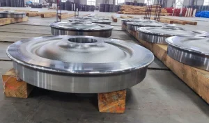 Close-up view of high-quality railway wheels showcasing precision machining and durable design