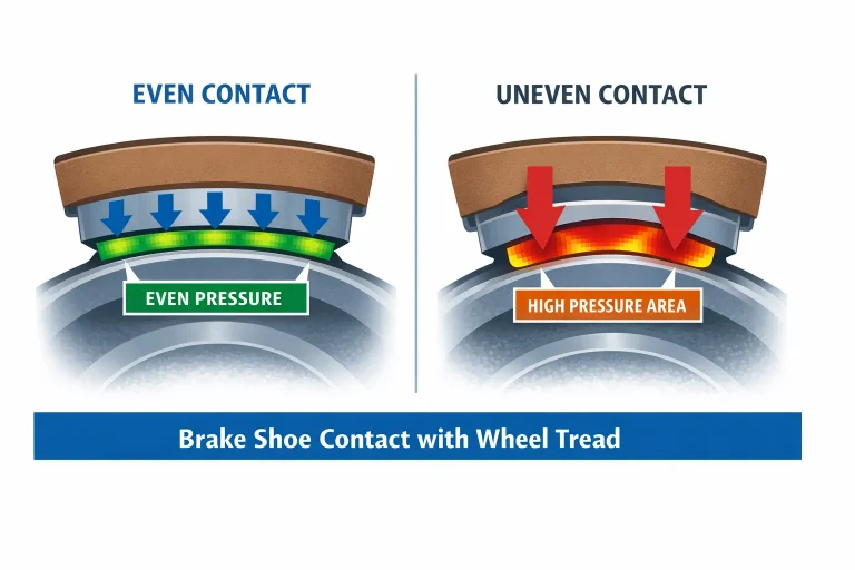Comparison of brake shoe contact with Railway wheels tread