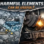 Microstructure of high-phosphorus cast iron, showing phosphorus eutectic and sulfur inclusions, with a brake shoe illustrating real-world friction applications