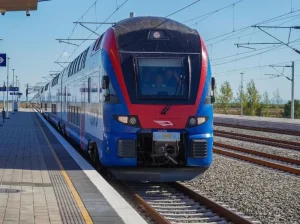 Train operating on the Novi Sad–Subotica section of the Hungary–Serbia Railway built to EU TSI standards