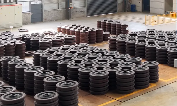 forged railway wheels in production workshop before mechanical testing