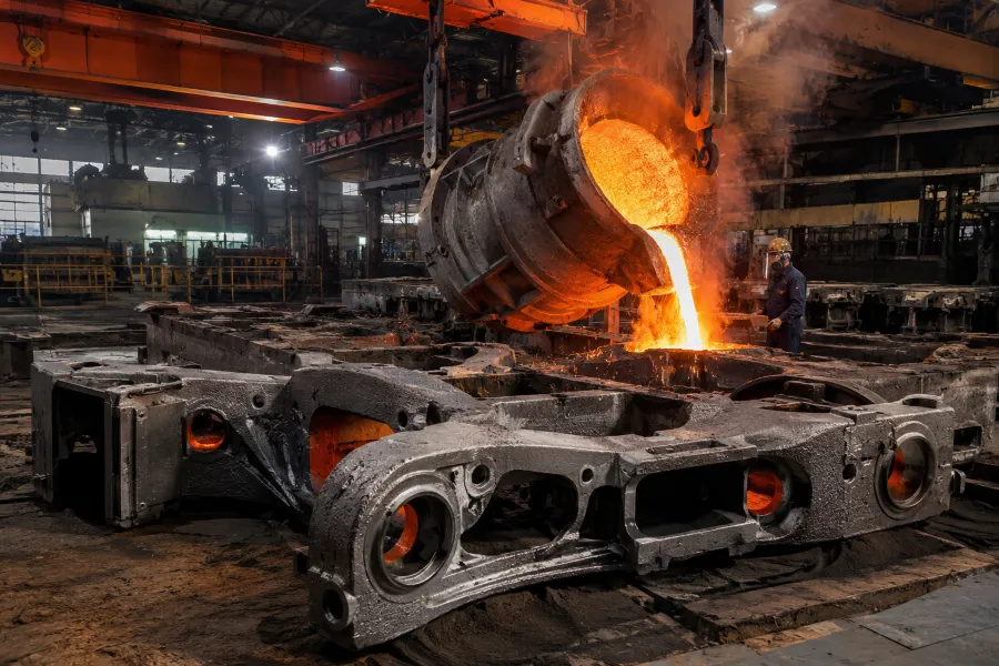 Railway Bogie Side Frame Casting Process in Foundry Workshop