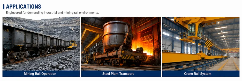 Railway wheels designed for mining, steel plant and heavy industrial rail applications with high load and durability requirements.
