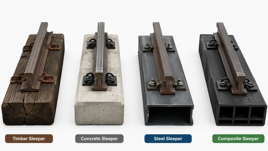 Sådan vælger du det rigtige jernbanesovematerialee jernbanesveller brugt i moderne jernbaneinfrastruktur Comparison of concrete timber steel and composite railway sleepers used in modern railway infrastructure