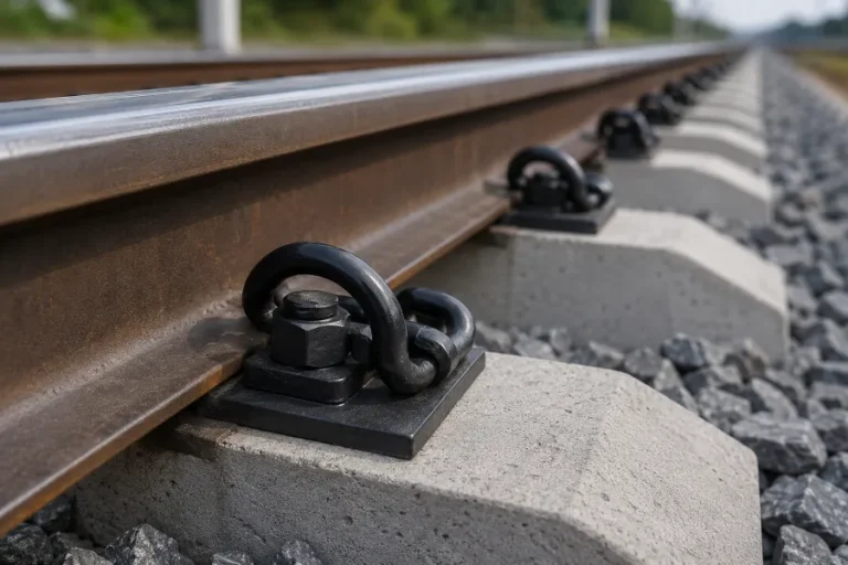 Elastischer Schienenclip, der an einem Schienenbefestigungssystem für den Güter- und Personenverkehr im Schienenverkehr installiert wird