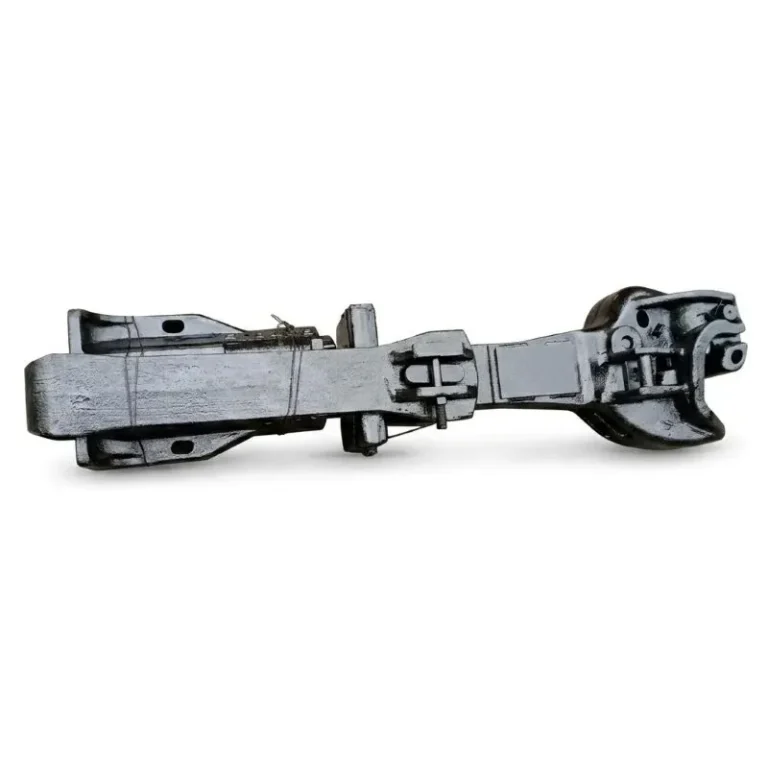 a large, heavy-duty black steel industrial coupler assembly.