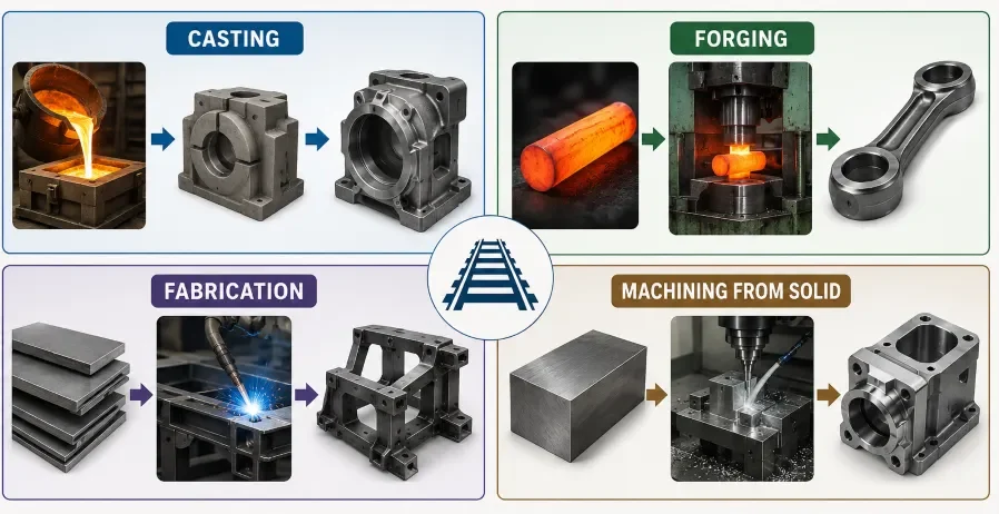 Comment choisir le bon processus de fabrication pour un composant ferroviaire 2 Four manufacturing processes for railway components: casting, forging, fabrication and machining from solid