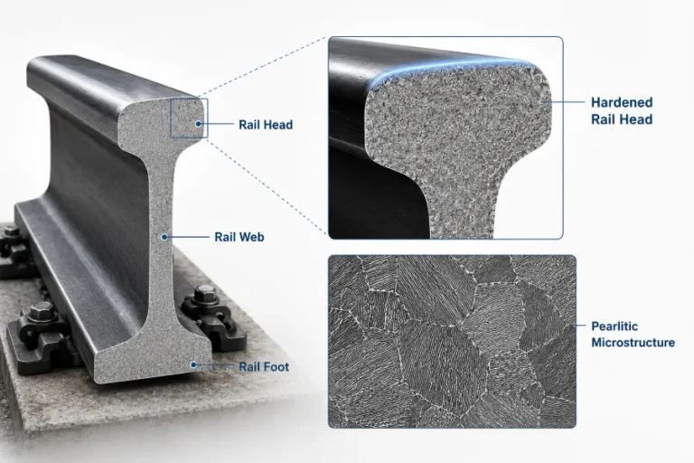 Rail steel microstructure and hardened rail head