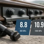 Railway bolts showing ISO property classes 8.8, 10.9 and 12.9 with 800, 1000 and 1200 MPa tensile strength