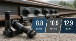 Railway bolts showing ISO property classes 8.8, 10.9 and 12.9 with 800, 1000 and 1200 MPa tensile strength