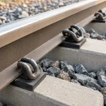 Modern railway track fastening system including elastic rail clips, rail pads and concrete sleepers