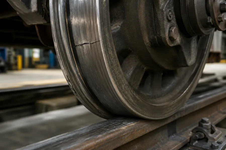 Railway wheels crack on the tread at the wheel-rail contact