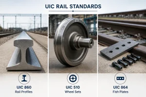 Padrões ferroviários UIC para perfis ferroviários, conjuntos de rodas e pratos de peixe