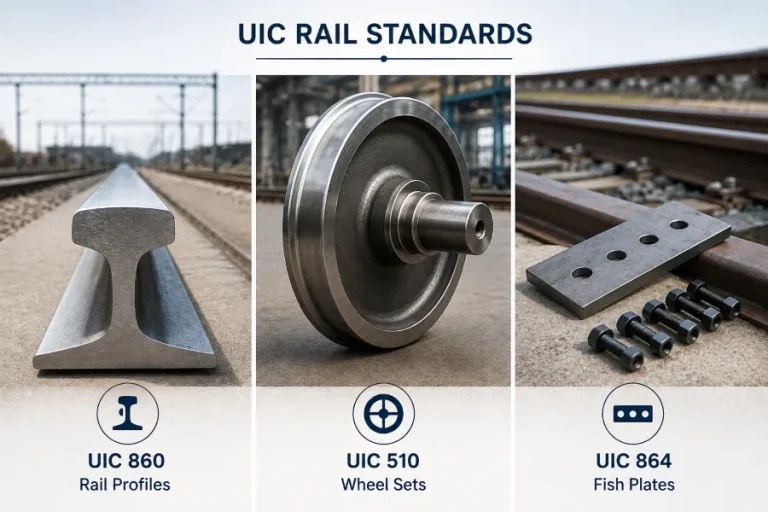 UIC rail standards for rail profiles, wheel sets and fish plates