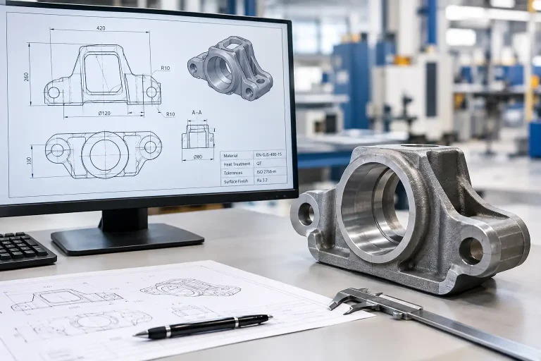 Custom part manufacturing with an engineering drawing and finished railway component