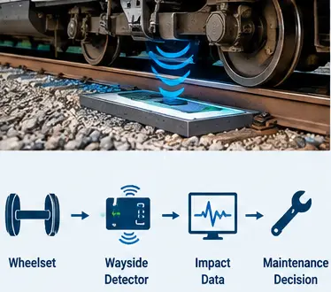 Railway Wheel Flat Spots Explained 4 Wayside detector measuring wheel impact as a train passes over a railway track